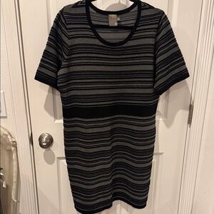 Taylor Black and Gray Striped Knit Top